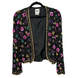 Vintage Evening Jacket 80’s Leslie Fay Colorful Sparkly Sequin Lg